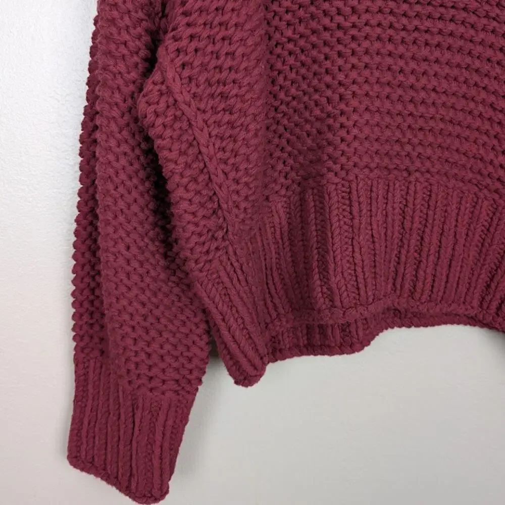 FREE PEOPLE | My Only Sunshine Burgundy Lose Knit Slouchy Sweater Mock Neck